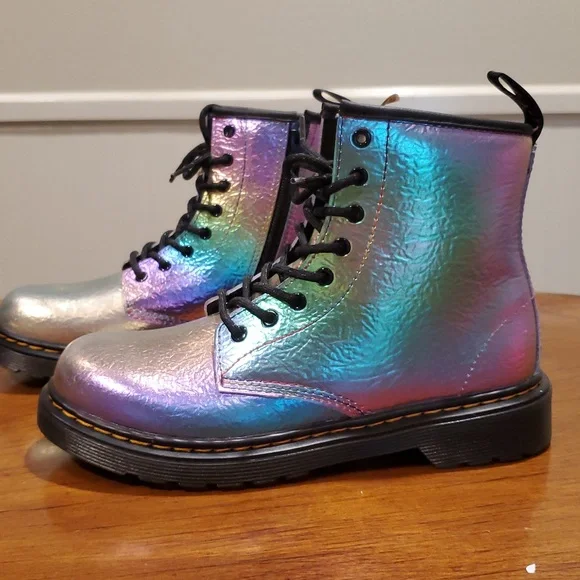 NWT Dr Martens Crinkle Leather Rainbow Holographic 1460J Boots - Picture 3 of 14